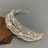 Pearl Wedding Tiara for Bride, Anastasia Queen Crown, Rhinestone Hair Accessories - Venuston