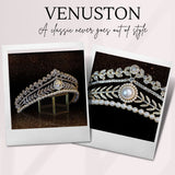 Pearl Wedding Tiara for Bride, Anastasia Queen Crown, Rhinestone Hair Accessories - Venuston