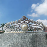 Pearl Wedding Tiara for Bride, Anastasia Queen Crown, Rhinestone Hair Accessories - Venuston