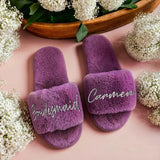 Personalized Bridesmaid Fur Slippers - Ideal for Bridal Shower, Maid of Honor, Bachelorette Party, Christmas Gifts, Bride Wedding - Venuston