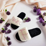 Personalized Bridesmaid Slippers/ Custom Name Fluffy Slippers for Weddings, Bachelorette Party, Spa Days, Cozy White Slipper for Bridesmaids - Venuston