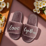 Personalized Bridesmaid Slippers – Custom Name Fluffy White Slippers for Bridal Party, Wedding, Spa, and Bachelorette Parties - Venuston