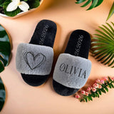 Personalized Bridesmaid Slippers,Custom Name Fluffy Slippers for Weddings, Bachelorette Party, Spa Days, Cozy White Slippers for Bridesmaids - Venuston