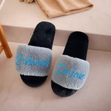 Personalized Bridesmaid Slippers,Custom Name Fluffy Slippers for Weddings, Bachelorette Party, Spa Days, Cozy White Slippers for Bridesmaids - Venuston