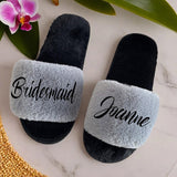 Personalized Bridesmaid Slippers,Custom Name Fluffy Slippers for Weddings, Bachelorette Party, Spa Days, Cozy White Slippers for Bridesmaids - Venuston