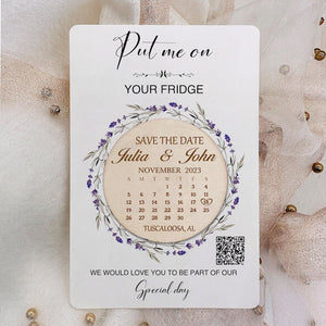 Personalized Save the date, Wood Wedding Invitations Calendar, Wedding Save the Date, Laser - Carved Wooden announcement with QR Code - Venuston