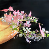 Pink Butterfly Headband Crown/Flower Tiara/ Floral Hair Wreath for Halloween Costume Headpiece/Elf Decoration - Venuston