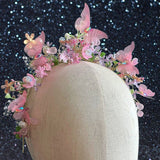Pink Butterfly Headband Crown/Flower Tiara/ Floral Hair Wreath for Halloween Costume Headpiece/Elf Decoration - Venuston