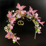 Pink Butterfly Headband Crown/Flower Tiara/ Floral Hair Wreath for Halloween Costume Headpiece/Elf Decoration - Venuston