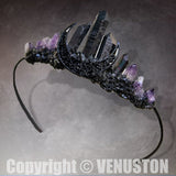 Purple Amethyst Moon Crystal Crown Headband Primitive Quartz Tiara Witch Bridal Tiara for Cosplay Photography