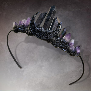 Purple Amethyst Moon Crystal Crown Headband Primitive Quartz Tiara Witch Bridal Tiara for Cosplay Photography - Venuston