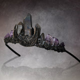 Purple Amethyst Moon Crystal Crown Headband Primitive Quartz Tiara Witch Bridal Tiara for Cosplay Photography - Venuston