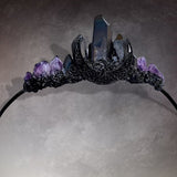 Purple Amethyst Moon Crystal Crown Headband Primitive Quartz Tiara Witch Bridal Tiara for Cosplay Photography - Venuston