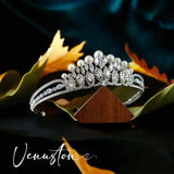 Queen Crown - Royal Wedding Headpiece adorned with Pearls - Ideal Bridal Accessory & Gift for Mom - Venuston