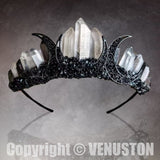 Raw Crystal Crown Headband, Black Quartz Rhinestone Moon Goddess Witch Tiara For Witch Goddess Cosplay - Venuston