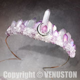 Raw Crystal Crown Headband, Black Quartz Rhinestone Moon Goddess Witch Tiara For Witch Goddess Cosplay - Venuston