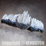 Raw Crystal Crown Headband, Black Quartz Rhinestone Moon Goddess Witch Tiara For Witch Goddess Cosplay - Venuston