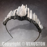 Raw Crystal Crown Headband, Black Quartz Rhinestone Moon Goddess Witch Tiara For Witch Goddess Cosplay - Venuston