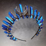 Raw Crystal Quartz Crown Headband - Electroplating Colorful Moon Handmade Tiara Natural Stone Headband for Parties (Blue ) - Venuston