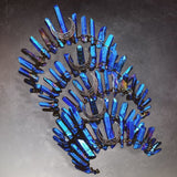 Raw Crystal Quartz Crown Headband - Electroplating Colorful Moon Handmade Tiara Natural Stone Headband for Parties (Blue ) - Venuston