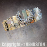 Raw Crystal Quartz Crown Headband ，Flower Dragonfly Accessories Handmade Tiara Natural Stone Headband for Wedding and Parties - Venuston