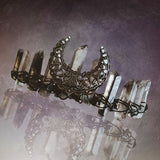 Raw Crystal Quartz Crown Headband - Handmade Tiara Natural Gemstone Tiara for Ladies Weddings and Parties (Black) - Venuston