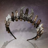 Raw Crystal Quartz Crown Headband - Handmade Tiara Natural Gemstone Tiara for Ladies Weddings and Parties (Black) - Venuston