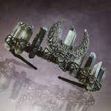 Raw Crystal Quartz Crown Headband - Handmade Tiara Natural Gemstone Tiara for Ladies Weddings and Parties (Black) - Venuston