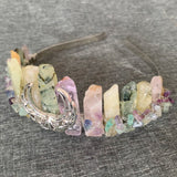 Raw Crystal Quartz Crown Headband - Hollow Moon Natural Gravel Accessories Handmade Tiara Natural Stone Headband for Parties - Venuston