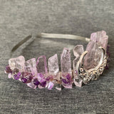 Raw Crystal Quartz Crown Headband - Hollow Moon Natural Gravel Accessories Handmade Tiara Natural Stone Headband for Parties - Venuston