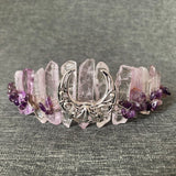 Raw Crystal Quartz Crown Headband - Hollow Moon Natural Gravel Accessories Handmade Tiara Natural Stone Headband for Parties