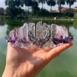 Raw Crystal Quartz Crown Headband - Hollow Moon Natural Gravel Accessories Handmade Tiara Natural Stone Headband for Parties - Venuston