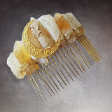 Raw Crystal Quartz Crown Headband - Moon Accessories Handmade Tiara Natural Stone Headband for Parties (Yellow ) - Venuston