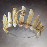 Raw Crystal Quartz Crown Headband - Moon Accessories Handmade Tiara Natural Stone Headband for Parties (Yellow ) - Venuston