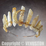 Raw Crystal Quartz Crown Headband - Moon Accessories Handmade Tiara Natural Stone Headband for Parties (Yellow )