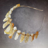 Raw Crystal Quartz Crown Headband - Moon Accessories Handmade Tiara Natural Stone Headband for Parties (Yellow ) - Venuston