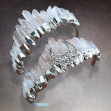 Raw Crystal Quartz Silver - Edged Crown - Handmade Tiara Natural Stone Headband for Woman Wedding and Parties (Clear) - Venuston