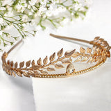 Rhinestone Gold Leaf Headband Crown Greek Goddess Gold Bridal Hair Crown Roman for Women Party