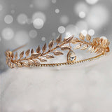 Rhinestone Gold Leaf Headband Crown Greek Goddess Gold Bridal Hair Crown Roman for Women Party - Venuston