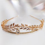 Rhinestone Gold Leaf Headband Crown Greek Goddess Gold Bridal Hair Crown Roman for Women Party - Venuston