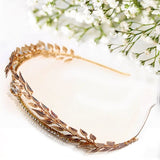 Rhinestone Gold Leaf Headband Crown Greek Goddess Gold Bridal Hair Crown Roman for Women Party - Venuston