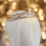 Rhinestone Gold Leaf Headband Crown Greek Goddess Gold Bridal Hair Crown Roman for Women Party - Venuston