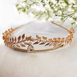 Rhinestone Gold Leaf Headband Crown Greek Goddess Gold Bridal Hair Crown Roman for Women Party - Venuston