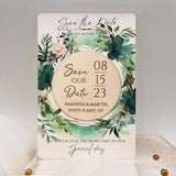 Save the Date, Wooden Save the Date card with Watercolor Floral - Rustic Wedding Invitations/Wedding Announcement - Venuston