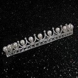 Silver Pearl Wedding Crown for Bride, Rhinestone Costume Accessories for Birthday Party Prom - Venuston