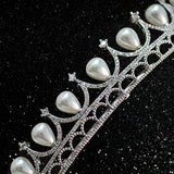 Silver Pearl Wedding Crown for Bride, Rhinestone Costume Accessories for Birthday Party Prom - Venuston