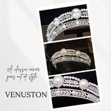 Tiaras and Crowns for Women, Pearl Silver Wedding Tiara for Bride, Anastasia Queen Crown, Rhinestone Hair Accessories for Birthday/Party - Venuston