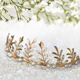 Vintage Gold Crown - Elegant Leaf & Pearl Tiara, Perfect Bridal Headpiece for Wedding, Christmas/New Year Celebrations