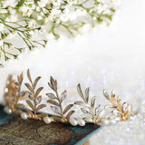 Vintage Gold Crown - Elegant Leaf & Pearl Tiara, Perfect Bridal Headpiece for Wedding, Christmas/New Year Celebrations - Venuston