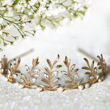 Vintage Gold Crown - Elegant Leaf & Pearl Tiara, Perfect Bridal Headpiece for Wedding, Christmas/New Year Celebrations - Venuston
